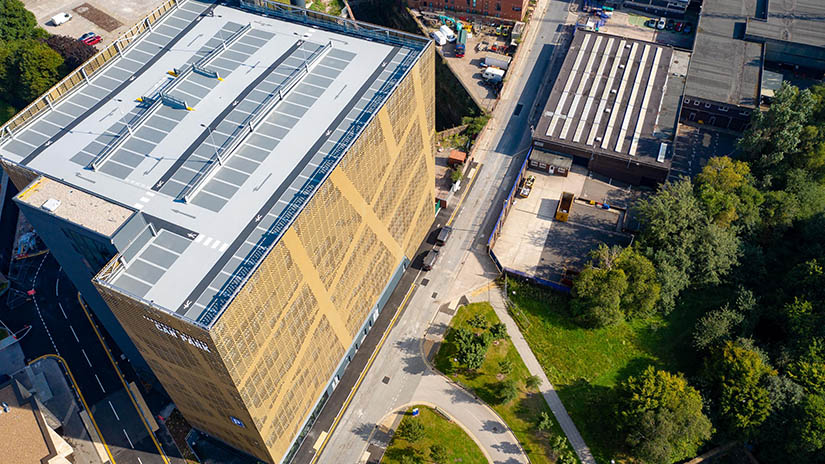 Paddington car park liverpool architectural facade drone image